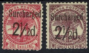 SAMOA 1898 SURCHARGED 2½D ON 1/- AND 2/6