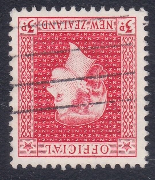 NEW ZEALAND 1954 QE 3d Official INVERTED WATERMARK used CP cat NZ$100......B8371