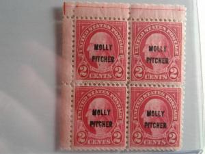 SCOTT # 646 MOLLY PITCHER OVERPRINTS MINT NEVER HINGED BLOCK OF 4 GEMS  1928 !!