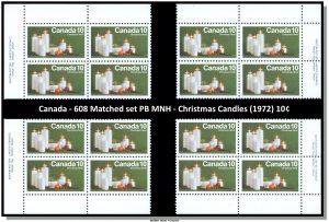 Canada - 608 Matched set PB MNH - Christmas Candles (1972) 10¢ - CV 12.00