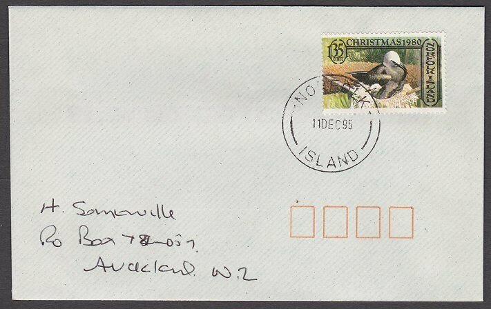 NORFOLK IS 1995 cover to New Zealand  - 35c Birds / Christmas...............A720