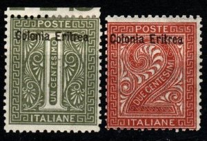 1892 Eritrea Numerals  (Scott 1-2) MH