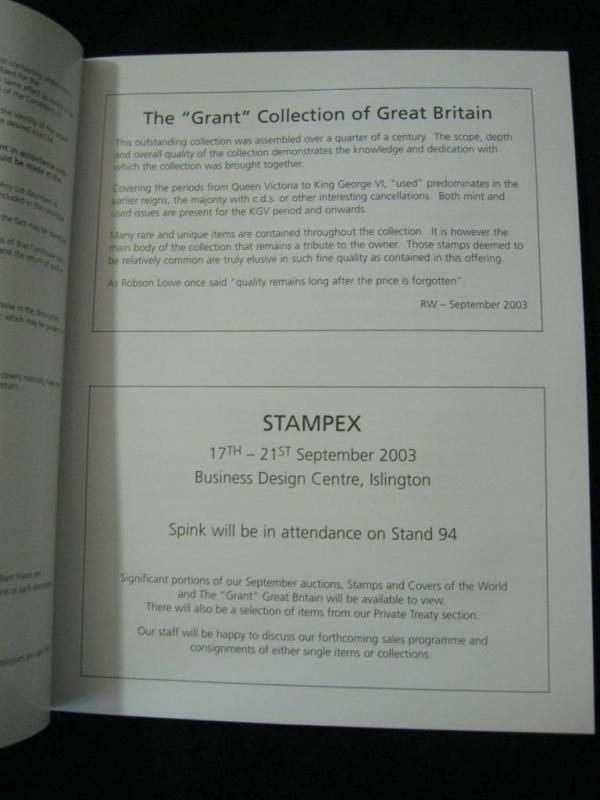 SPINK AUCTION CATALOGUE 2003 GREAT BRITAIN STAMPS & COVERS 'GRANT' COLLECTION