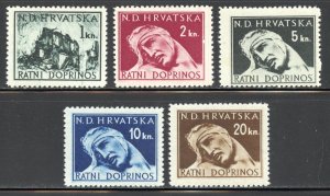 Croatia Scott RA3-RA7 MNHOG - 1944 Ruins and Wounded Soldier - SCV $2.55