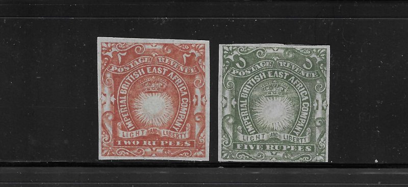 BRITISH EAST AFRICA SCOTT #27/30 1890-94 2 R/ 5R IMPERFORATE (FORGERIES)