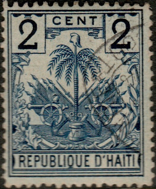 HAÏTI - 1890s Mi.29 2c blue Palm Tree used DUTCH SHIP CANCEL