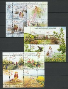 Moldova 2017-2018-2019 Traditional Folk Months All Editions 3 MNH Blocks