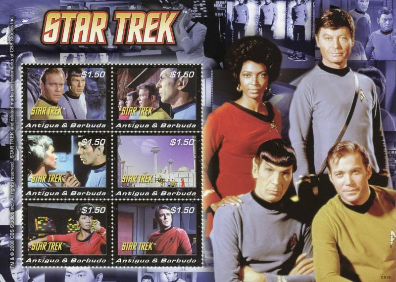 Antigua & Barbuda 2008 MNH Star Trek 6v M/S II Kirk Leonard Nimoy Spock Stamps