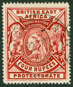 SG 95 British East Africa 1887-1903. 4r carmine. Very fine used with a Mombasa..