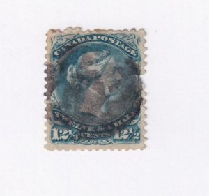 CANADA # 28 VF-121/2cts LARGE QUEEN OBLITERATED FANCY CORK CV $160