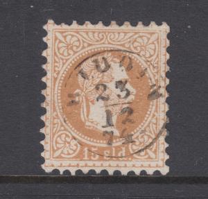 Bulgaria, Austrian Post Sc 2A15 used 1867 15sld Franz Josef, APEX Cert.