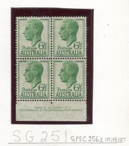 AUSTRALIA; 1951-52 GVI Portrait issue MINT MNH Positional BLOCK of 6.5d. ,