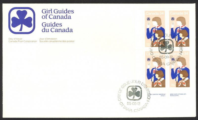 Canada Sc# 1062 FDC inscription block 1985 09.12 Girl Guides