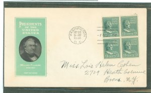 US 818 1938 13c Millard Fillmore (part of the Presidential/prexy series) on an addressed first day cover with an Ioor cachet.