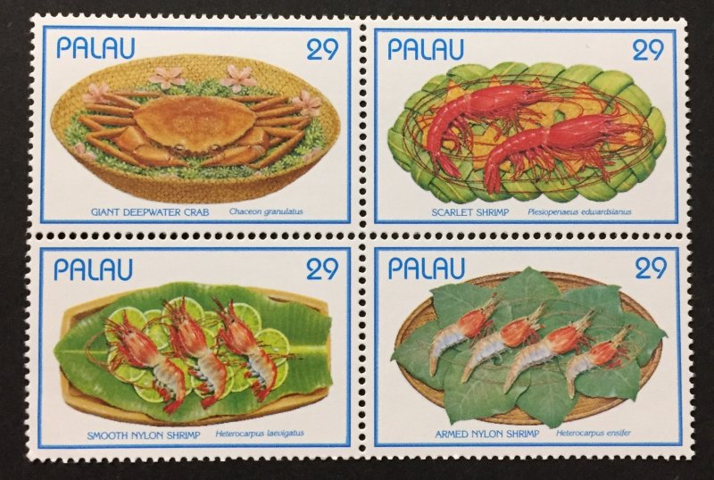 Palau 1992 #314 Block of 4, Seafood, MNH.