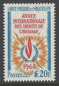 St. Pierre & Miquelon 1968 Human Rights VF MNH (382)