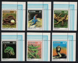 Zaire Reptiles 6v Corners 1987 MNH SC#1231-1236 SG#1273-1278 MI#939-944