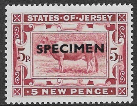 JERSEY REVENUE 1970-71 5p COW Pictorial SPECIMEN Bft.30 MNH