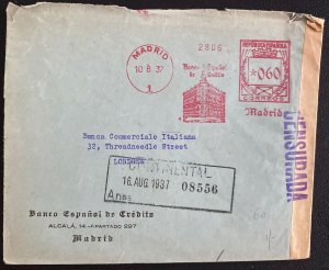 1947 Madrid Spain Meter Cancel Censored Cover To London England Civil War