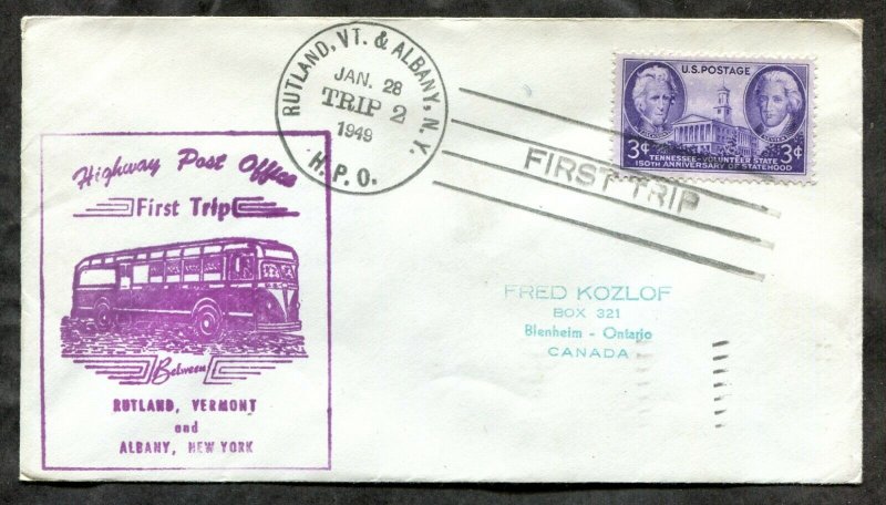 d68 - HPO Cover 1949 First Trip RUTLAND VT and ALBANY NY