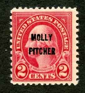 U.S. Scott 646 1928 F Unused 2-Cent Molly Pitcher/Battle of Monmouth Issue