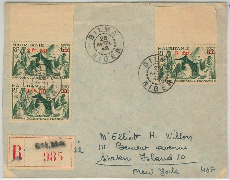 45125 - AOF  NIGER / MAURITANIA -  POSTAL HISTORY: REGISTERED COVER from BILMA  