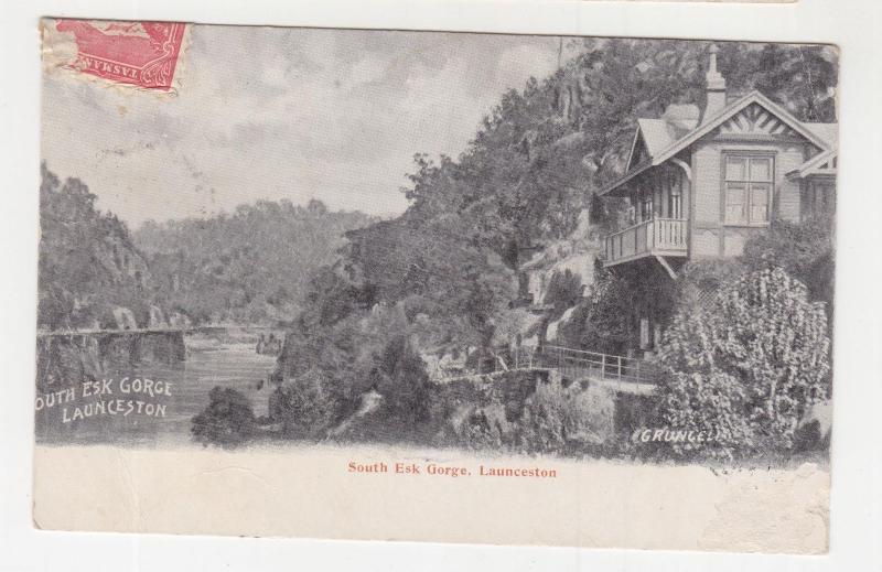 TASMANIA, BRIGHTON STATION cds., 1908 ppc. South Esk Gorge, Launceston to Vic.