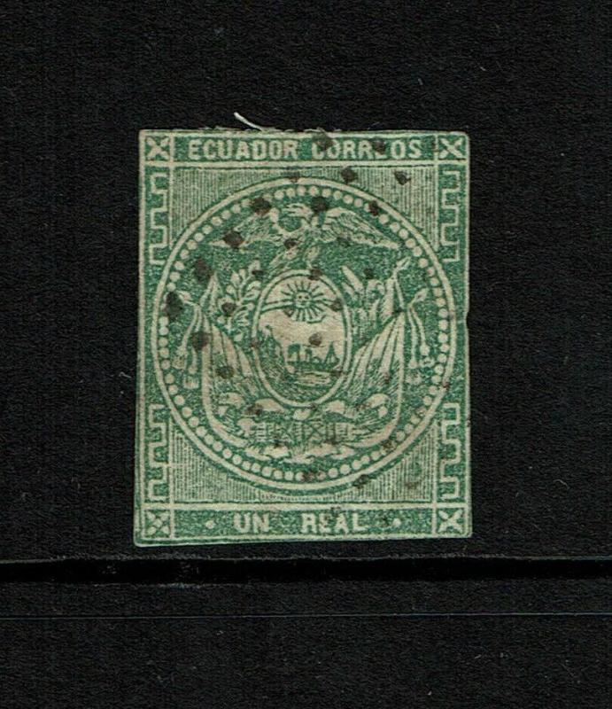 Ecuador SC# 5, Used, Hinge Remnant, very small, shallow top corner thin - S8541