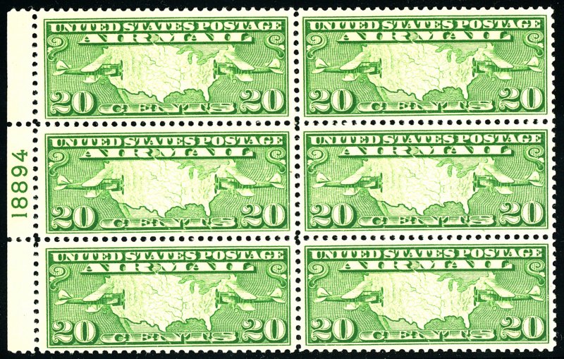 U.S. #C9  MINT PL# BLOCK OF 6 WITH PSE CERT GRADE 80