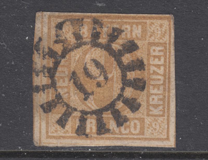 Bavaria Sc 12 used. 1862 9kr bister Numeral, 19 closed Millwheel cancel.