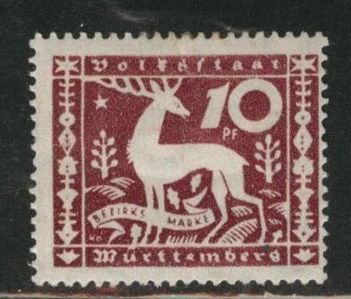 Germany State Wurttemberg Scott o53 MH* 1920 10pf Stag stamp