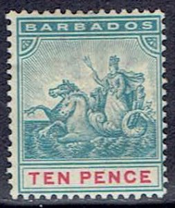 Barbados, Scott #78; 10p Badge of Colony, Wmk 2, MH