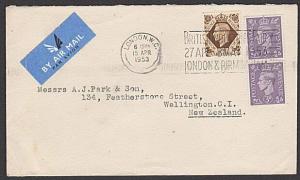 GB 1953 GVI 1/6d rate airmail cover London to New Zealand..................27830