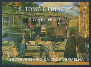 [113323] Sao Tome & Principe 1988 Railway trains Red Cross Souvenir Sheet MNH