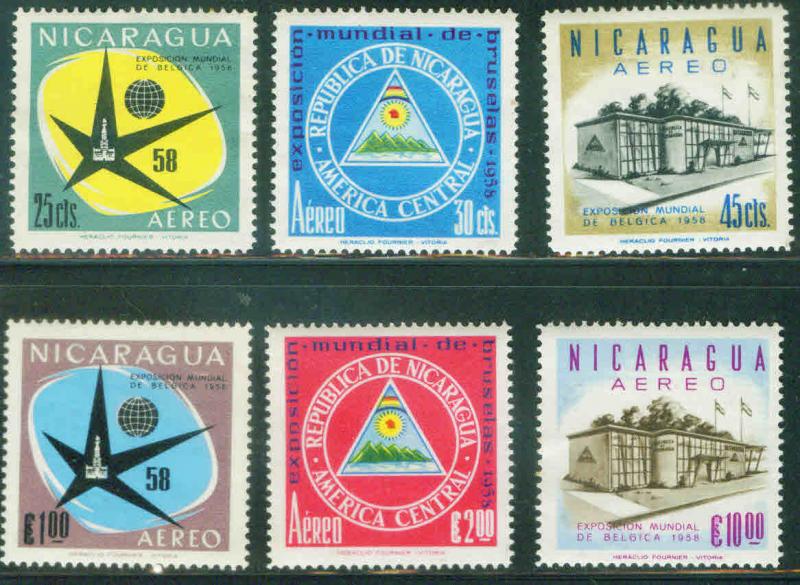 Nicaragua Scott C404-9 MH* 1958 Brussels Expo set