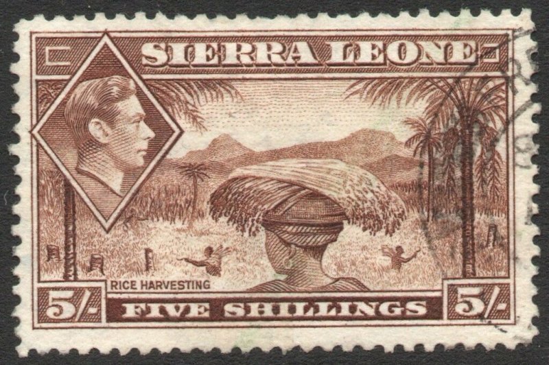 SIERRA LEONE-1938 5/- Red-Brown Sg 198 FINE USED V42940