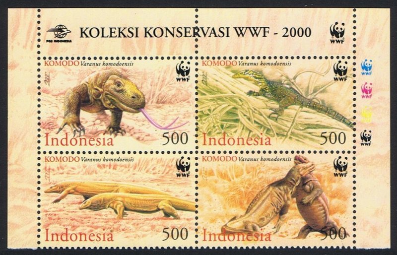 Indonesia WWF Komodo Dragon 4v Block of 4 WWF Logo 2000 MNH SC#1911-1914