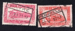 Belgium 1949 40fr & 100fr Parcel Post, Scott Q323, Q325 used, value = $1.05