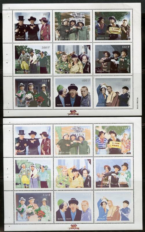 MONGOLIA THREE STOOGES  SHEET SCOTT#2335  SET OF PROGRESSIVE COLORS RARE