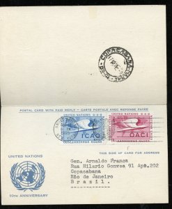 UNITED NATIONS FIRST FLIGHT CANCELED ON 10th REPLY POST CARD VII