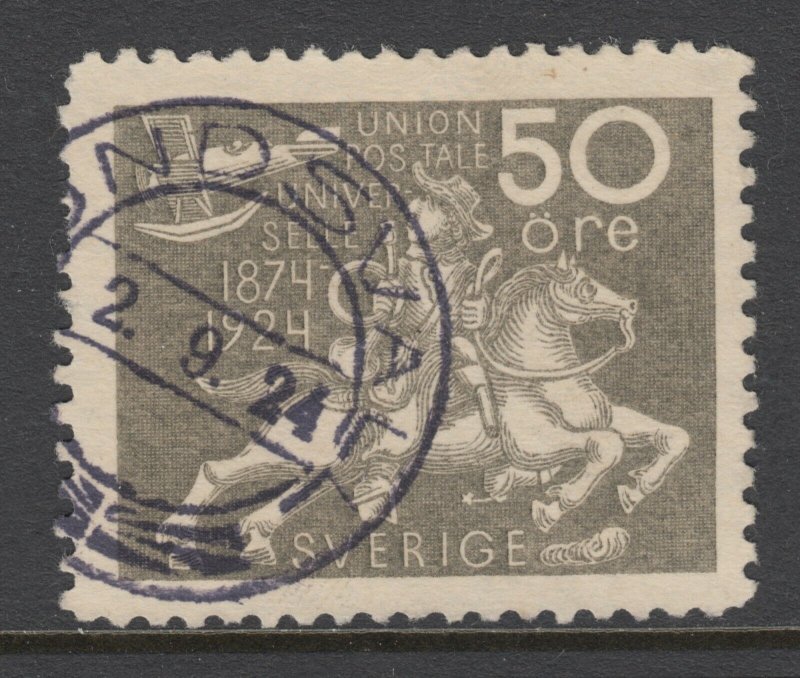 Sweden Sc 222 used 1924 50ö gray Postrider and Airplane, crisp cancel, F-VF