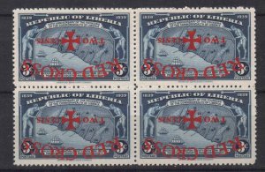 LIBERIA STAMPS. 1941. Sc.#B16. RED CROSS ERROR-INVERTED OVP. PL-BLx4. MNH