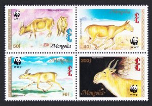 Mongolia WWF Saiga Block of 4 1995 MNH SC#2209-2212 SG#2497-2500 MI#2562-2565