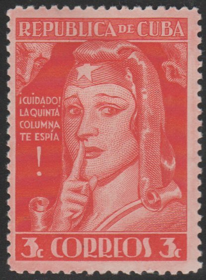 1943 Cuba Stamps Sc 376 Be Careful The Fifth Column is Spying on You NEW