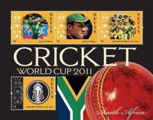 Nevis 2011 - 10th Cricket World Cup - Souvenir Sheet w/ 4 Stamps - SC 1666