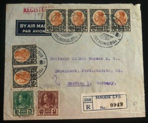 1938 Bangkok Thailand Airmail Commercial Cover To Hamburg Germany Back Seal