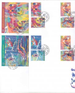 UNITED NATIONS 1996 SPORTS BY LEROY NEIMAN  SET & S/S TRIPLE CANCEL FDC'S 