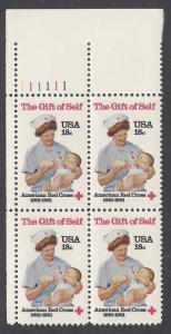 1910 Plate block 18 cent Gift of Self Nurse American Red Cross ARC Medicine