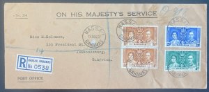 1937 Nassau Bahamas First Day Cover To South Africa King George VI Coronation