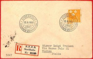 aa1786 - SWEDEN - POSTAL HISTORY - Set of 3 REGISTERED FDC Covers to ITALY 1939